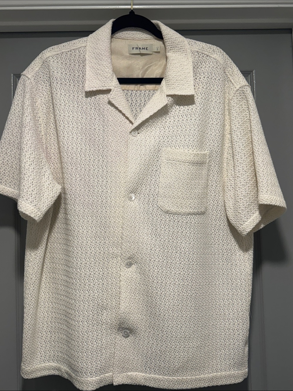 Frame Denim Cream Textured Short-Sleeve Camp Shirt